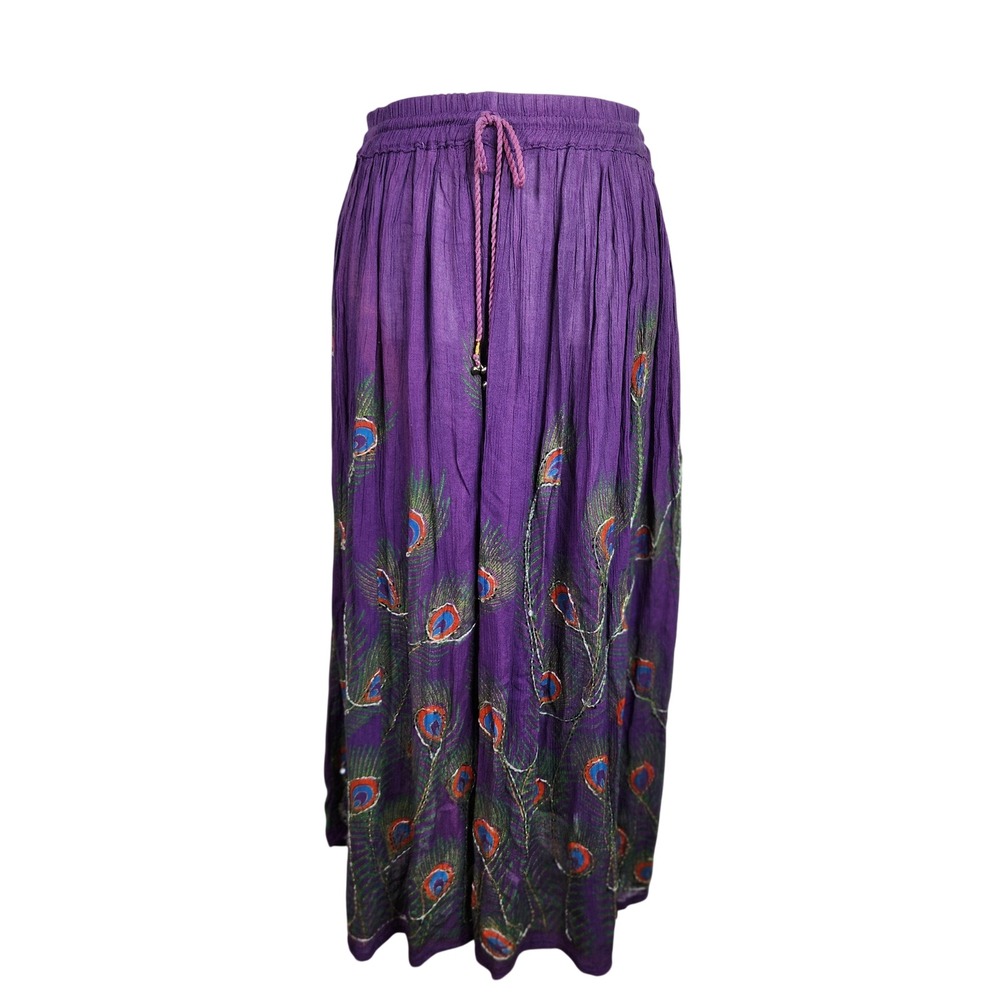 Boho Purple Peacock Embroidered Maxi Skirt